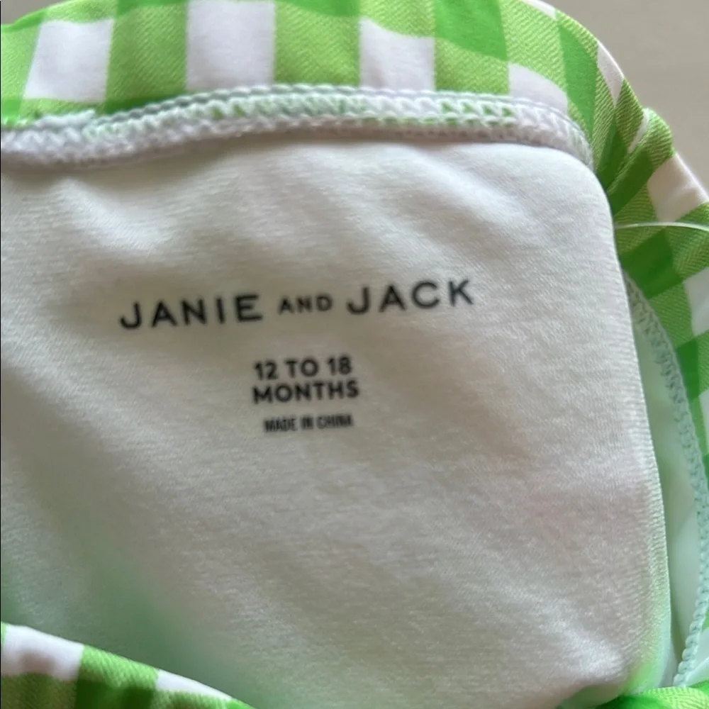 Janie and Jack Vibrant Green and White Gingham Swim Shorts Size 12-18 months